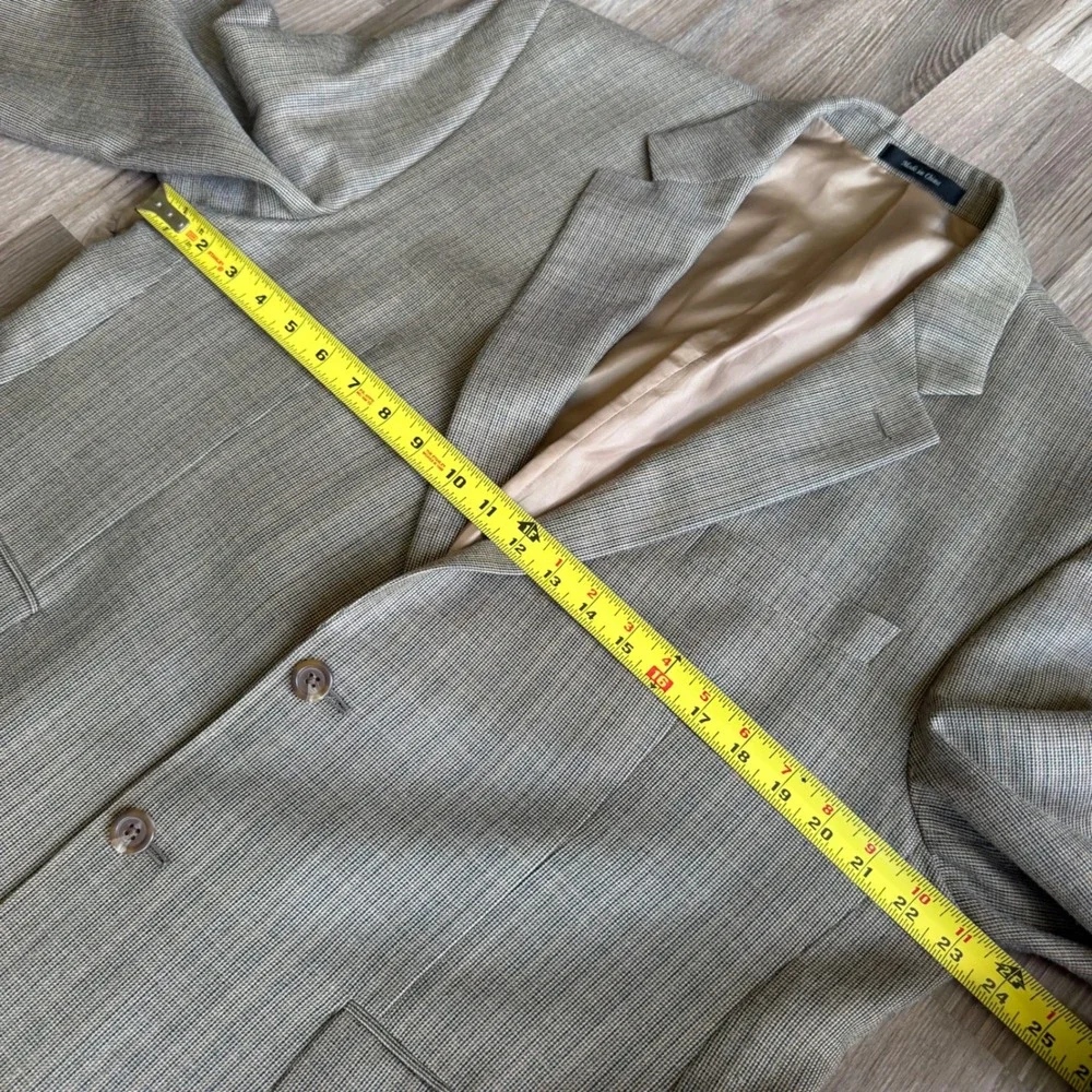 Vintage Chaps Mens Brown Tan Micro Houndstooth Two Button Blazer Sport Coat